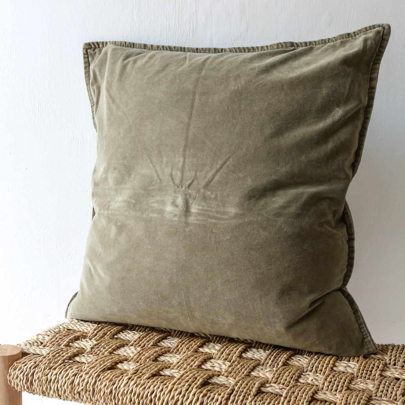 Cotton Velvet Cushion Cover - Eucalyptus Green