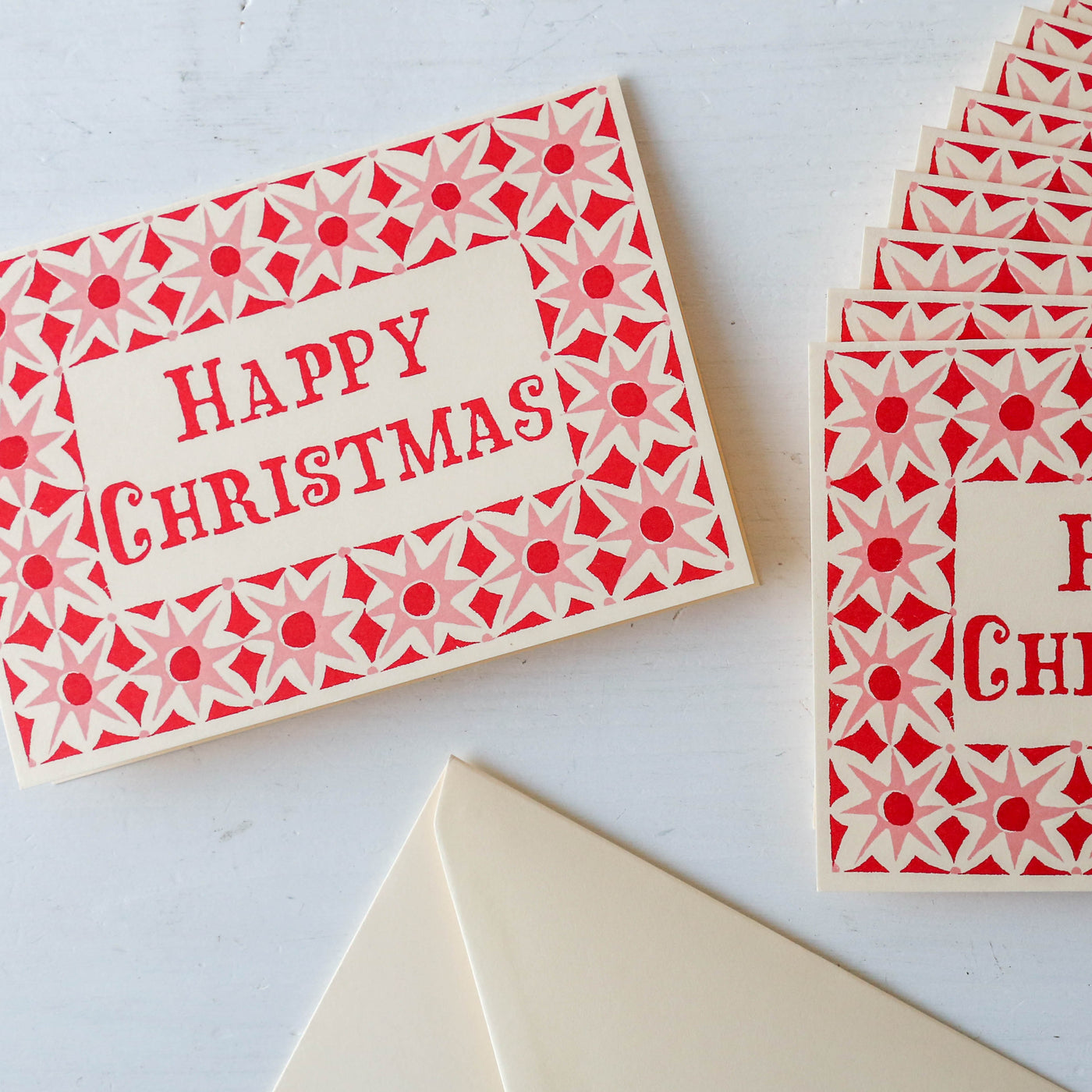 Pack of 10 Alhambra Happy Christmas Cards - Pink