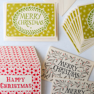 Pack of 10 Alhambra Happy Christmas Cards - Pink