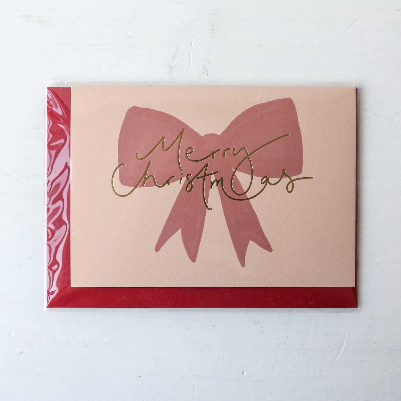 Merry and Bright Red Bow Christmas Card