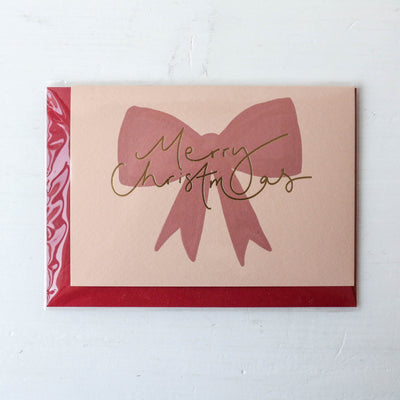 Merry and Bright Red Bow Christmas Card