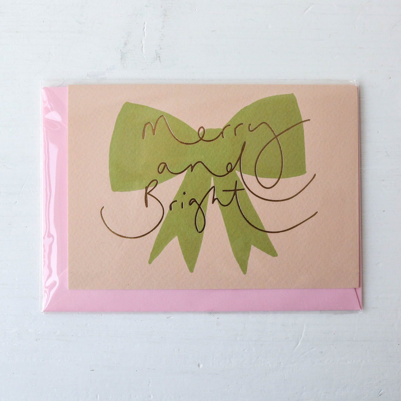 Merry and Bright Gold Bow Christmas Card