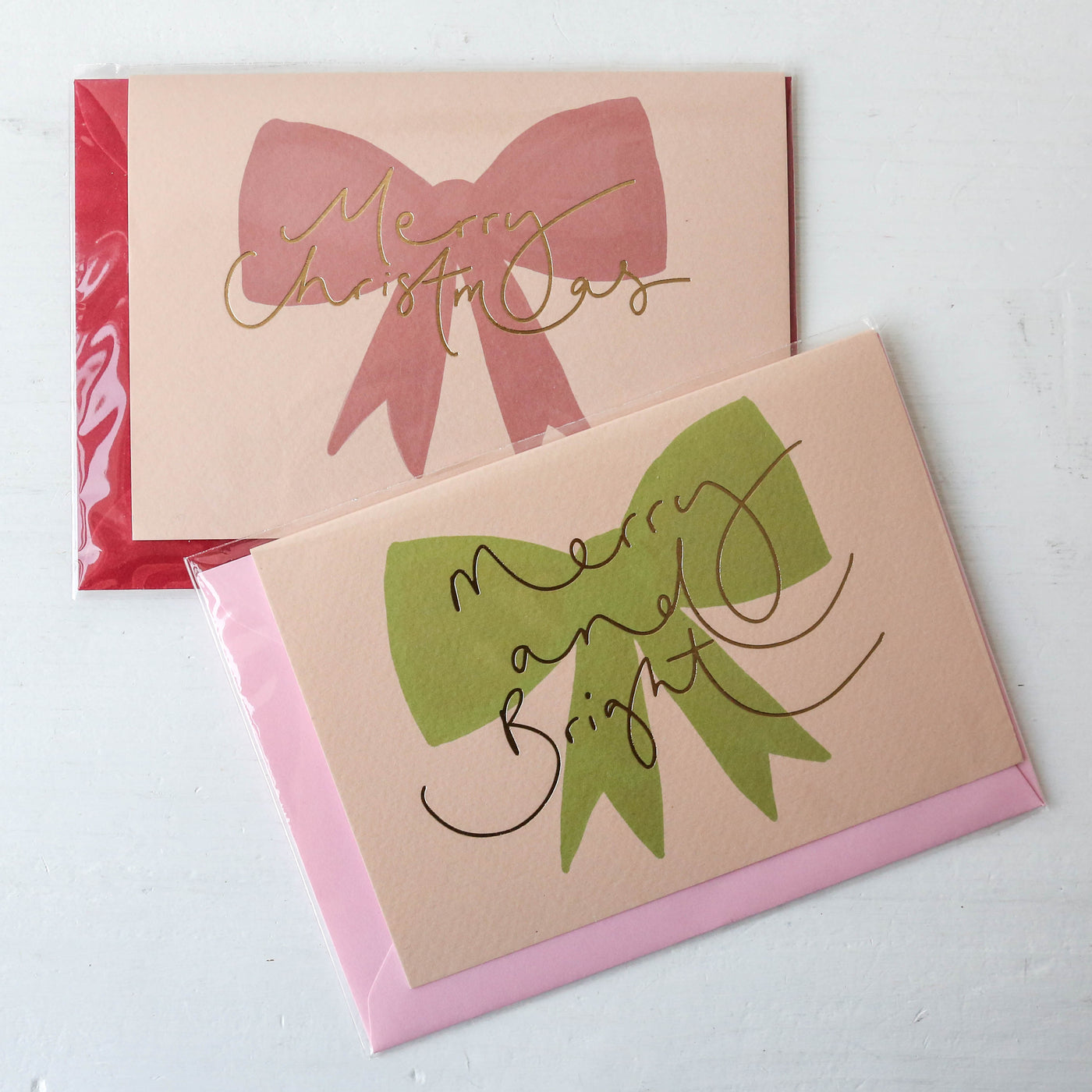 Merry and Bright Gold Bow Christmas Card