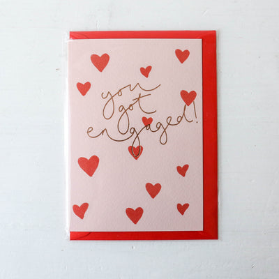 You Got Engaged Hearts Card