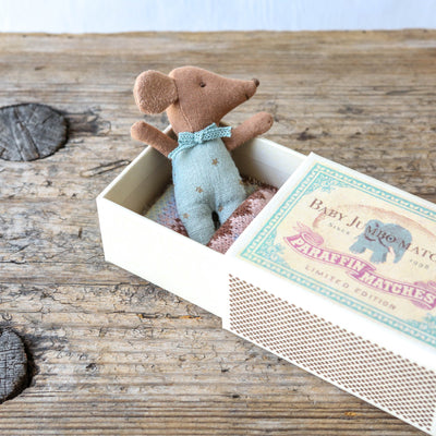 Sleepy / Wakey Baby Mouse Toy in Matchbox - Blue