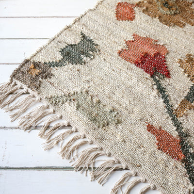 Cream with Red Flowers Kelim Woven Rug - 120 x 180cm