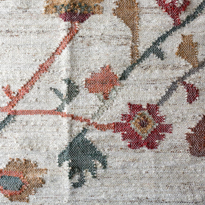 Cream with Red Flowers Kelim Woven Rug - 120 x 180cm