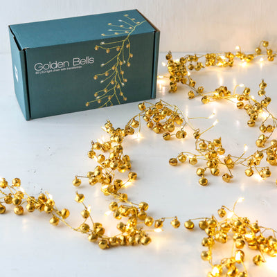 Illuminated Golden Bell Garland - 80 lights 2m, Mains Powered