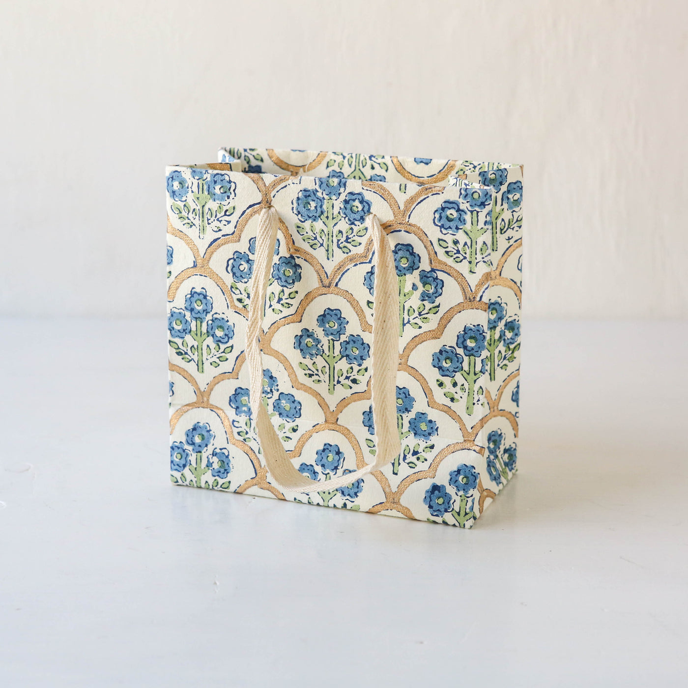 Hand Block Printed Paper Gift Bag - Indigo