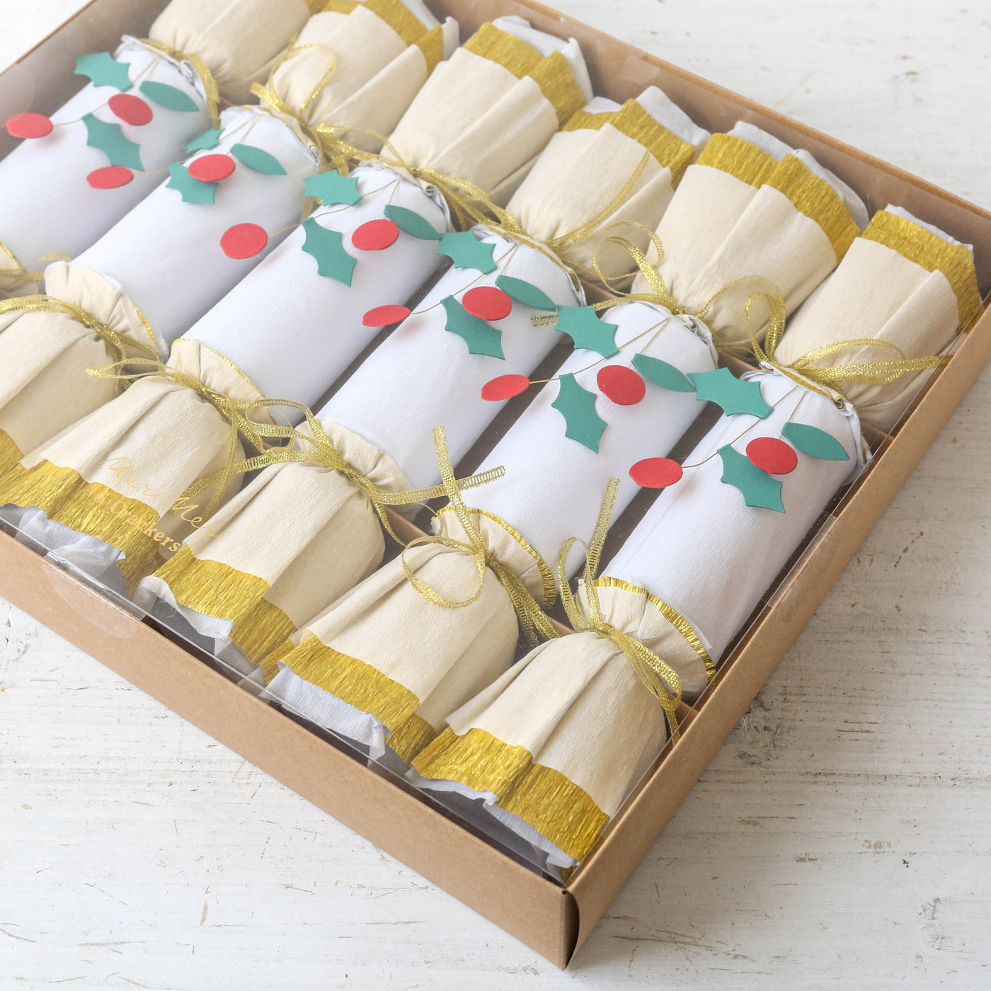 Holly Berry and Gold Christmas Crackers