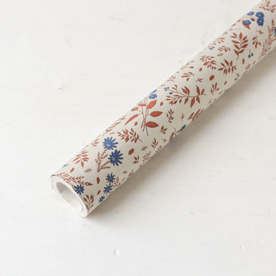5m Paper Gift Wrap Roll - Milky Brown & Blue Floral