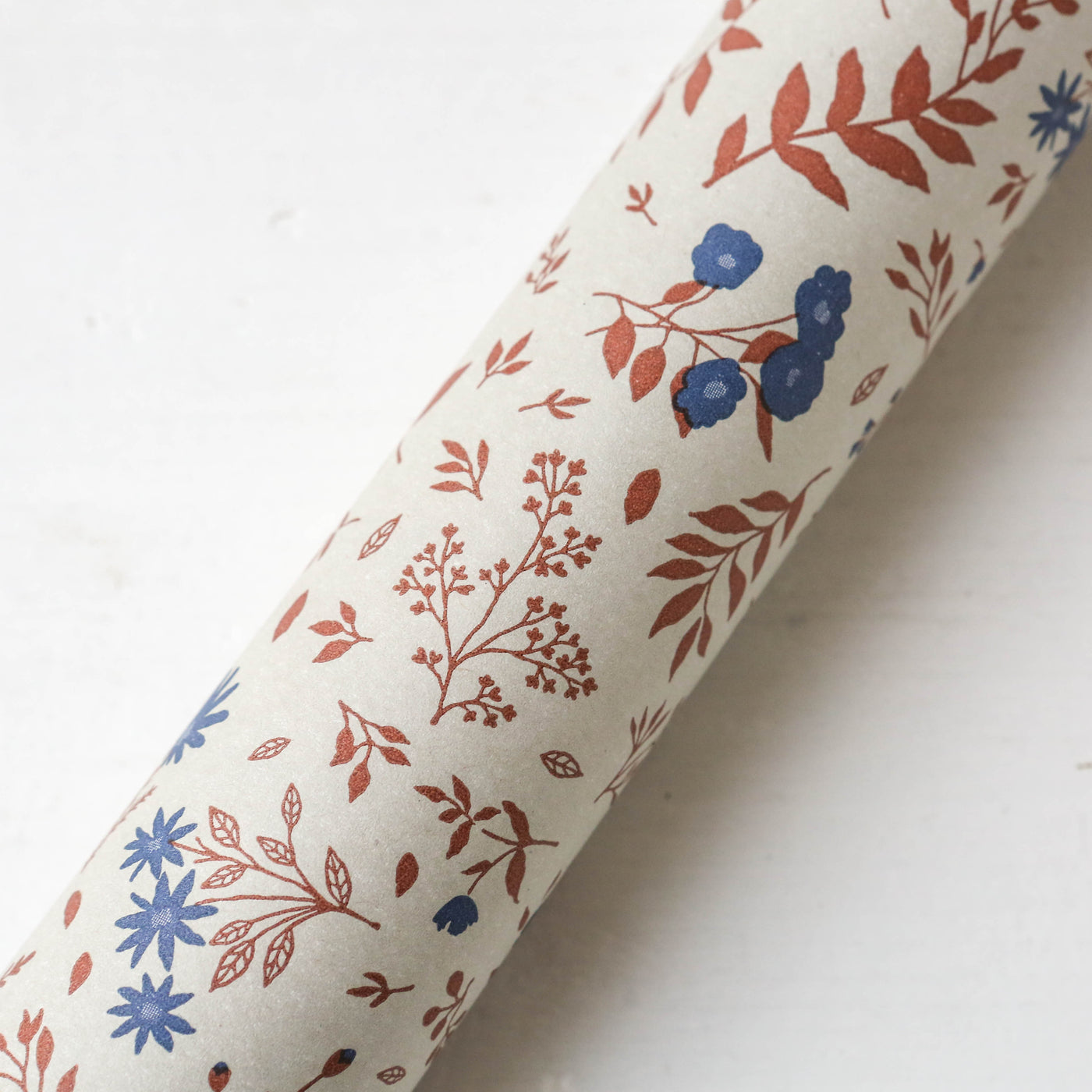 5m Paper Gift Wrap Roll - Milky Brown & Blue Floral
