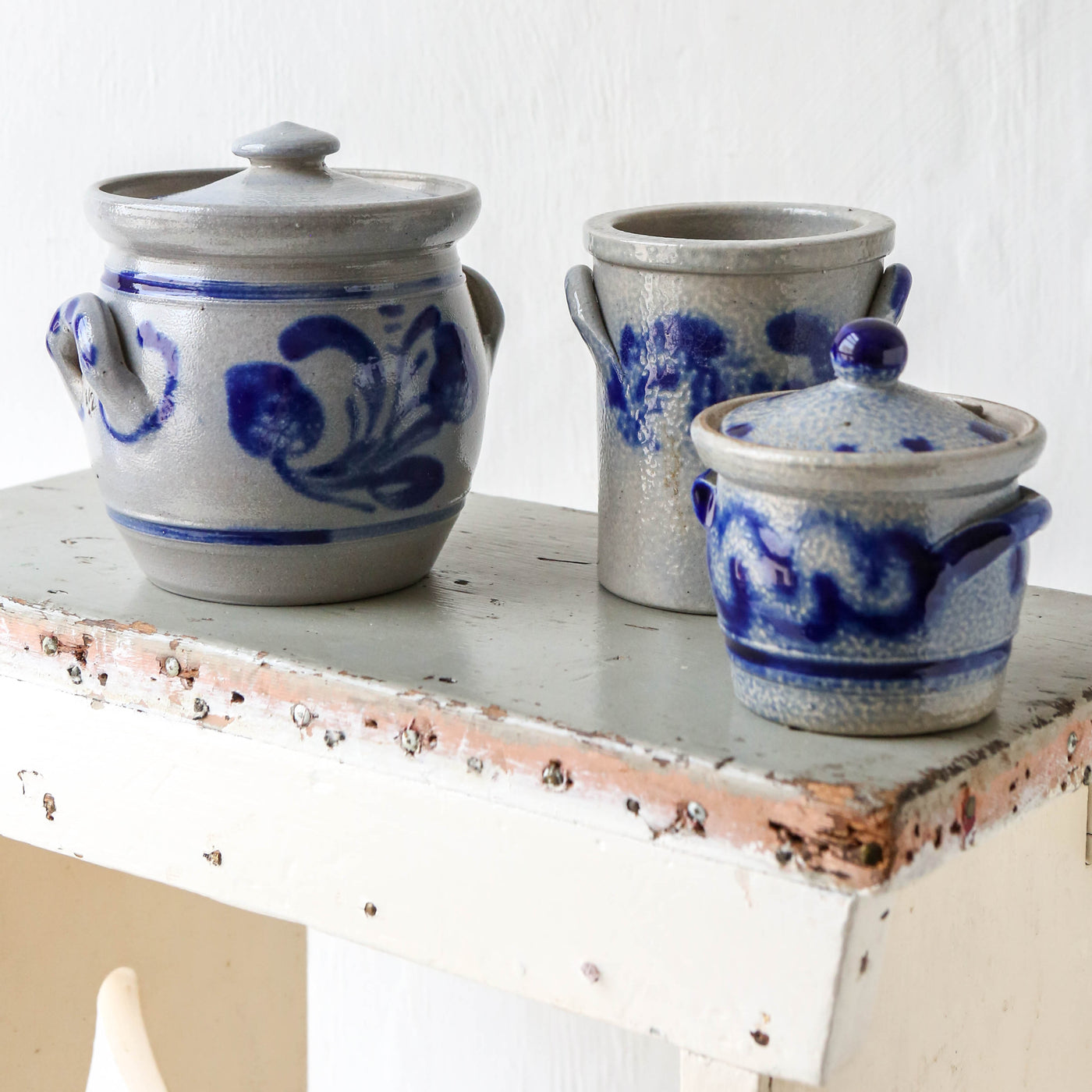 Vintage Alsace Salt Glazed Handled Pots - Small