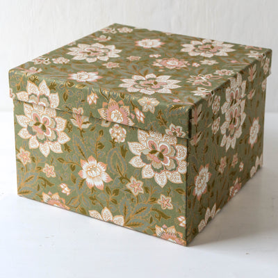 Cubic Covered Storage Box in Sita Olive - Extra Large