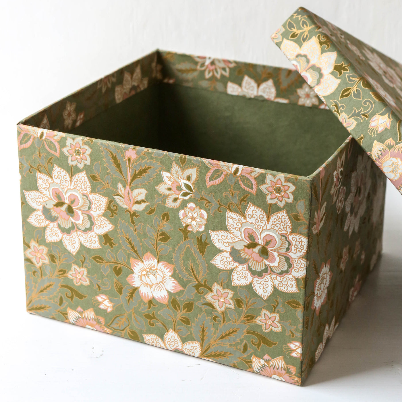 Cubic Covered Storage Box in Sita Olive - Extra Large