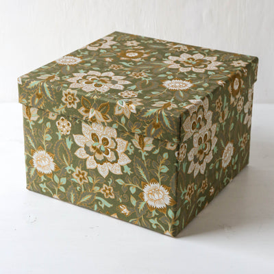 Cubic Covered Storage Box in Sita Olive - Large