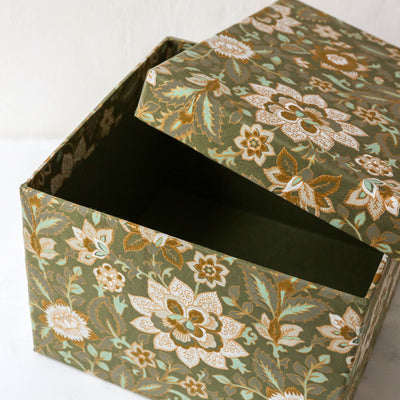 Cubic Covered Storage Box in Sita Olive - Large