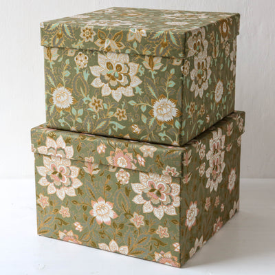 Cubic Covered Storage Box in Sita Olive - Extra Large