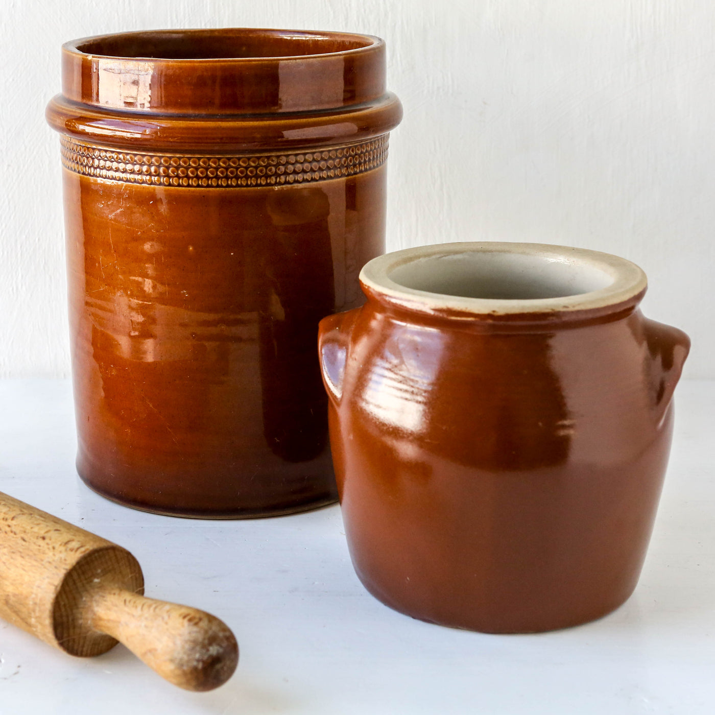 Vintage Brown Stoneware Utensil Pot