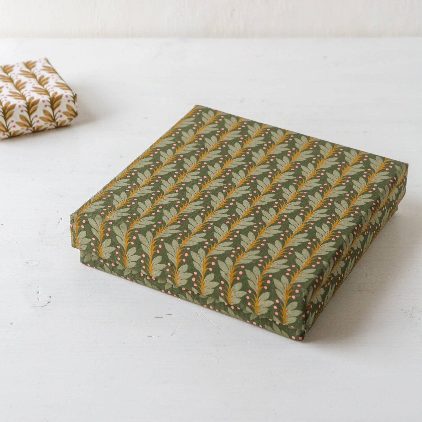 Square Flat Covered Box in Naya Moss - Large
