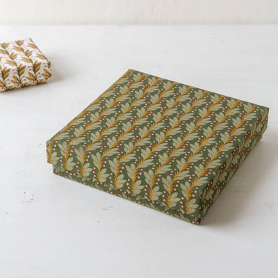 Square Flat Covered Box in Naya Moss - Large