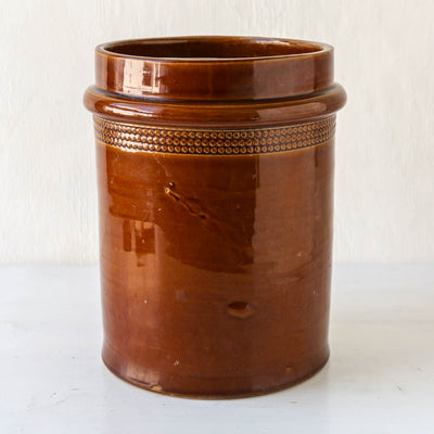Vintage Brown Stoneware Utensil Pot
