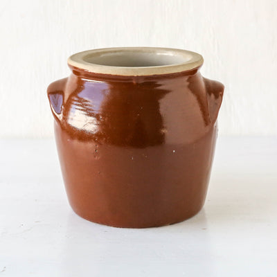 Vintage Brown Stoneware Utensil Pot