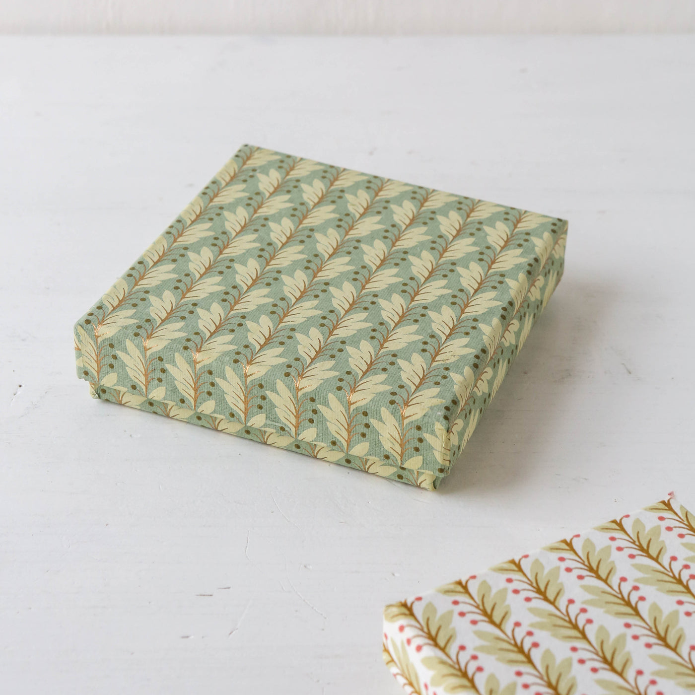 Square Flat Covered Box in Naya Moss - Medium