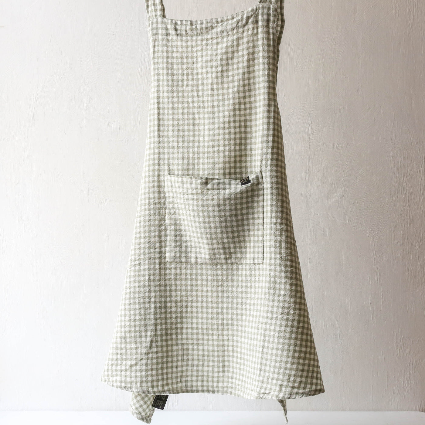 Linen Cotton Crossback Apron - Mint Gingham