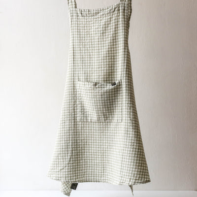 Linen Cotton Crossback Apron - Mint Gingham