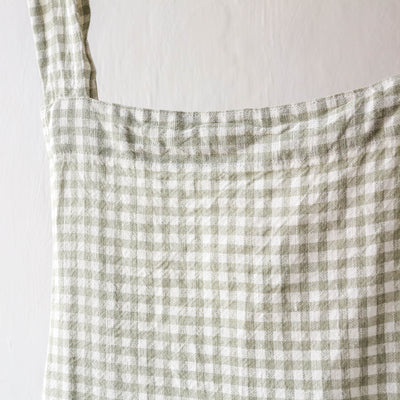 Linen Cotton Crossback Apron - Mint Gingham