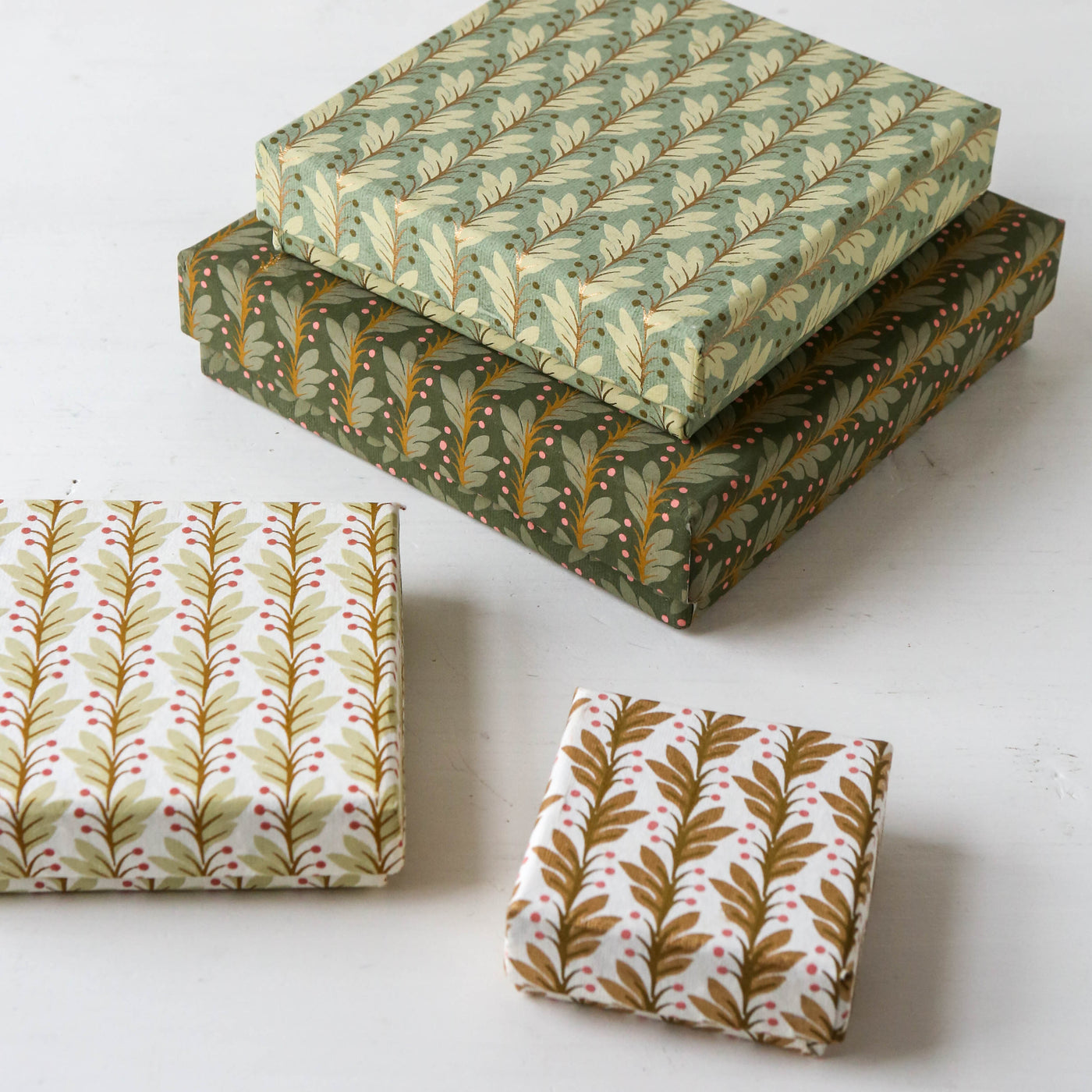 Square Flat Covered Box in Naya Moss - Large