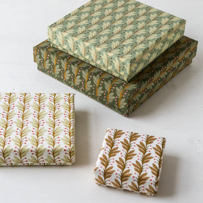 Square Flat Covered Box in Naya Moss - Medium