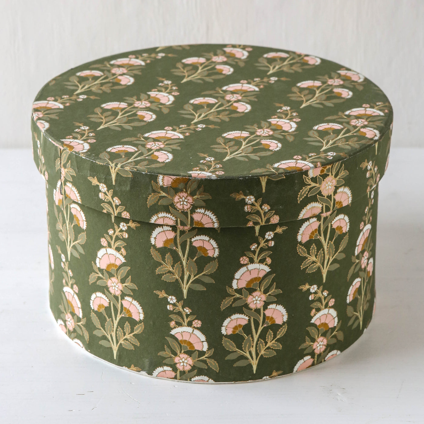 Round Covered Storage Box in Calla Olive - Large