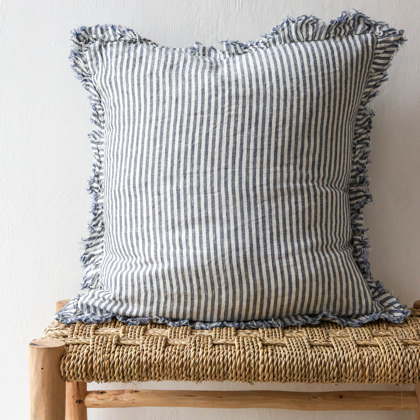 Ruffle Cushion Cover - Navy Stripe