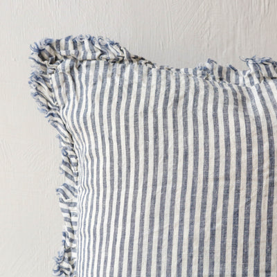 Ruffle Cushion Cover - Navy Stripe