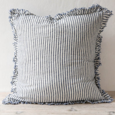 Ruffle Cushion Cover - Navy Stripe