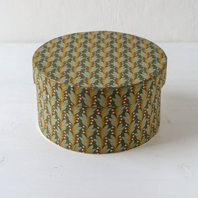 Round Covered Storage Box in Calla Olive - Small