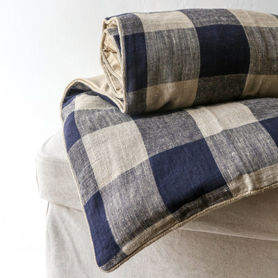 Linen 'Bedroll' or Mattress 85 x 200cm - Bold Navy Check