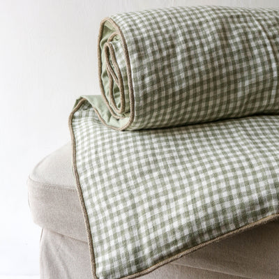 Linen 'Bedroll' or Mattress 85 x 200cm - Almond Green Gingham