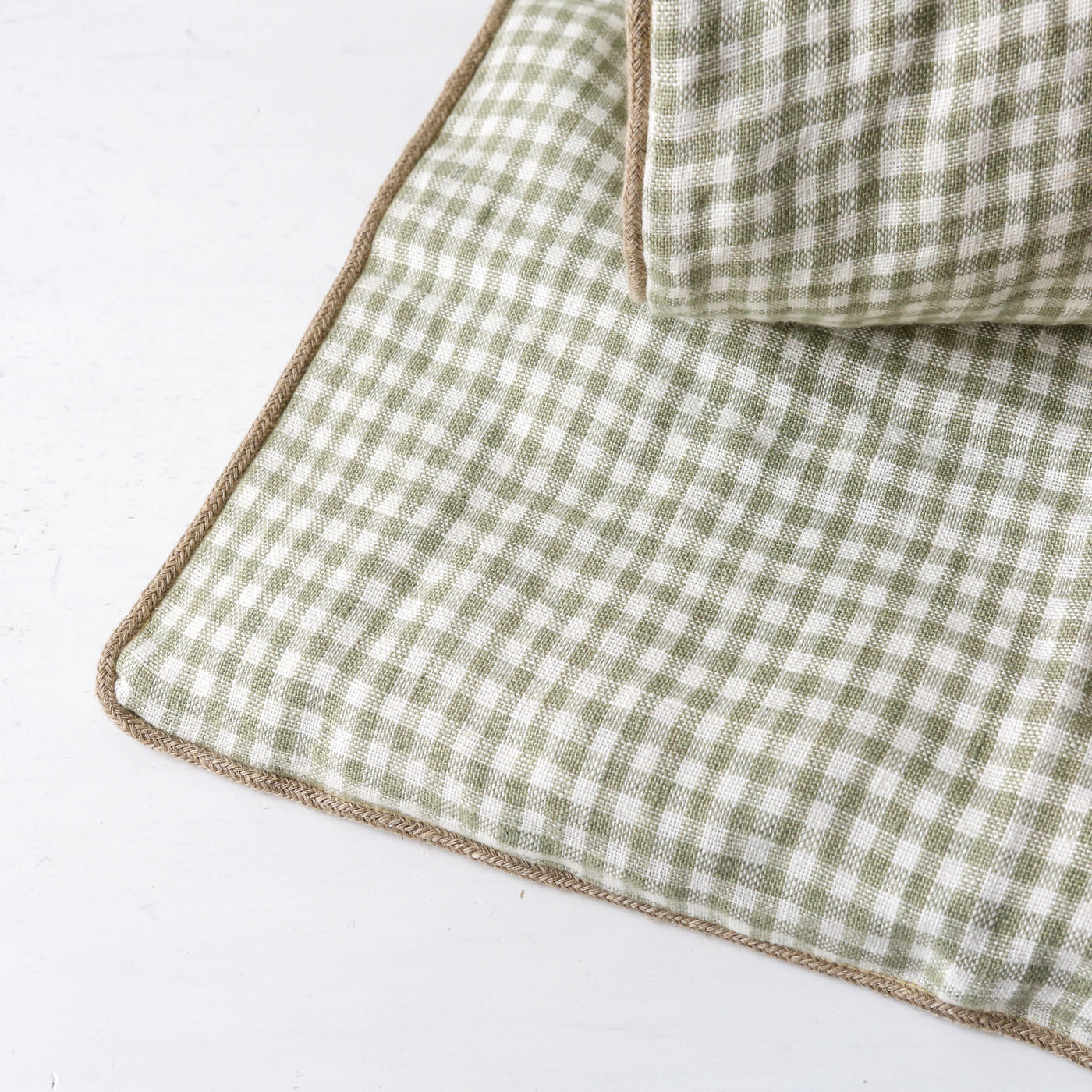 Linen 'Bedroll' or Mattress 85 x 200cm - Almond Green Gingham