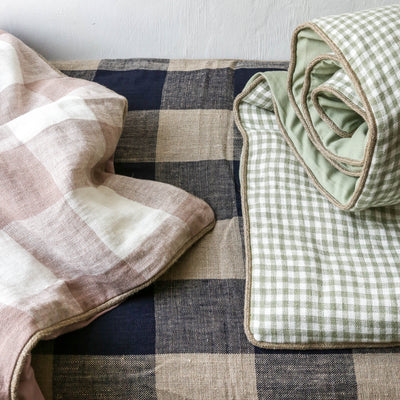 Linen 'Bedroll' or Mattress 85 x 200cm - Bold Pink Check