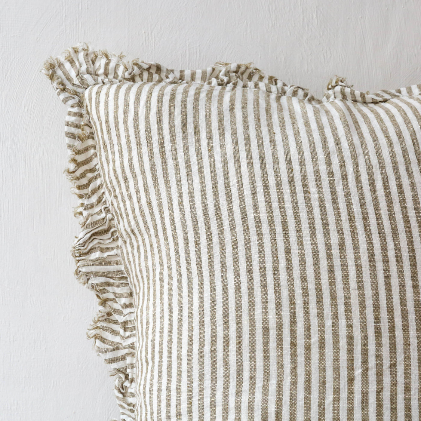 Ruffle Cushion Cover - Olive Stripe