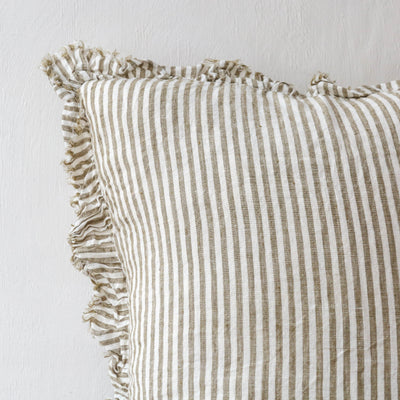 Ruffle Cushion Cover - Olive Stripe