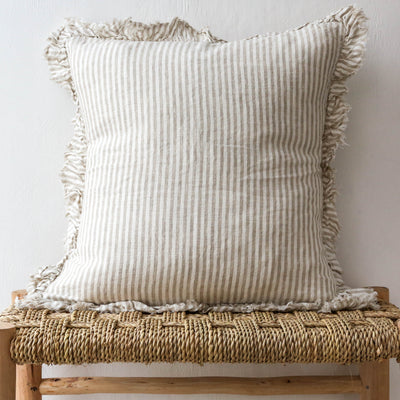 Ruffle Cushion Cover - Beige Stripe