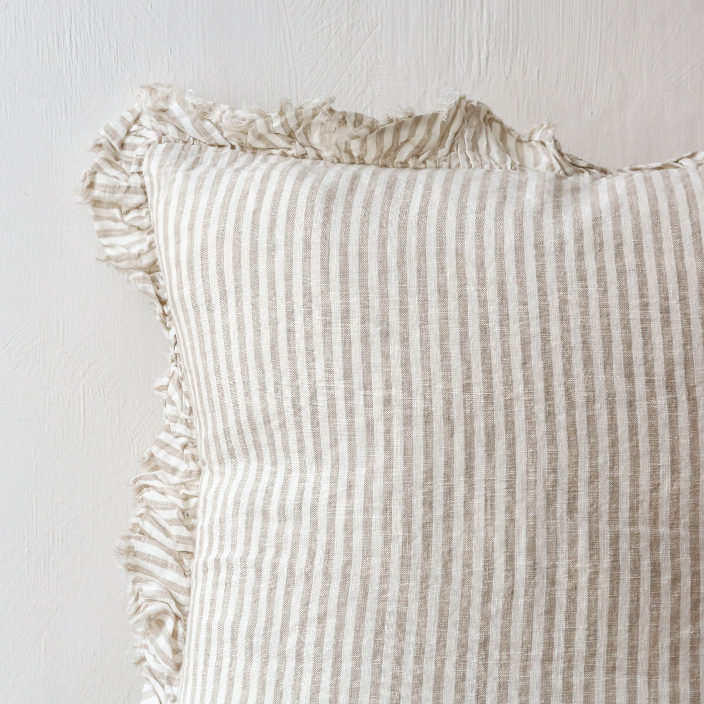 Ruffle Cushion Cover - Beige Stripe