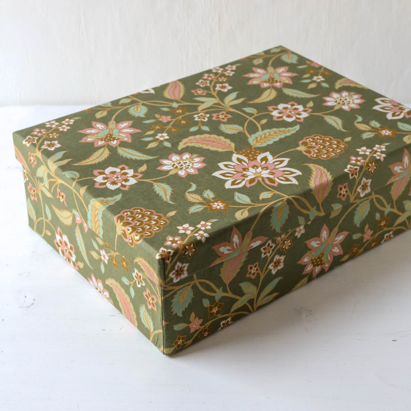 Squat Covered Box in Divya Olive - Extra Large