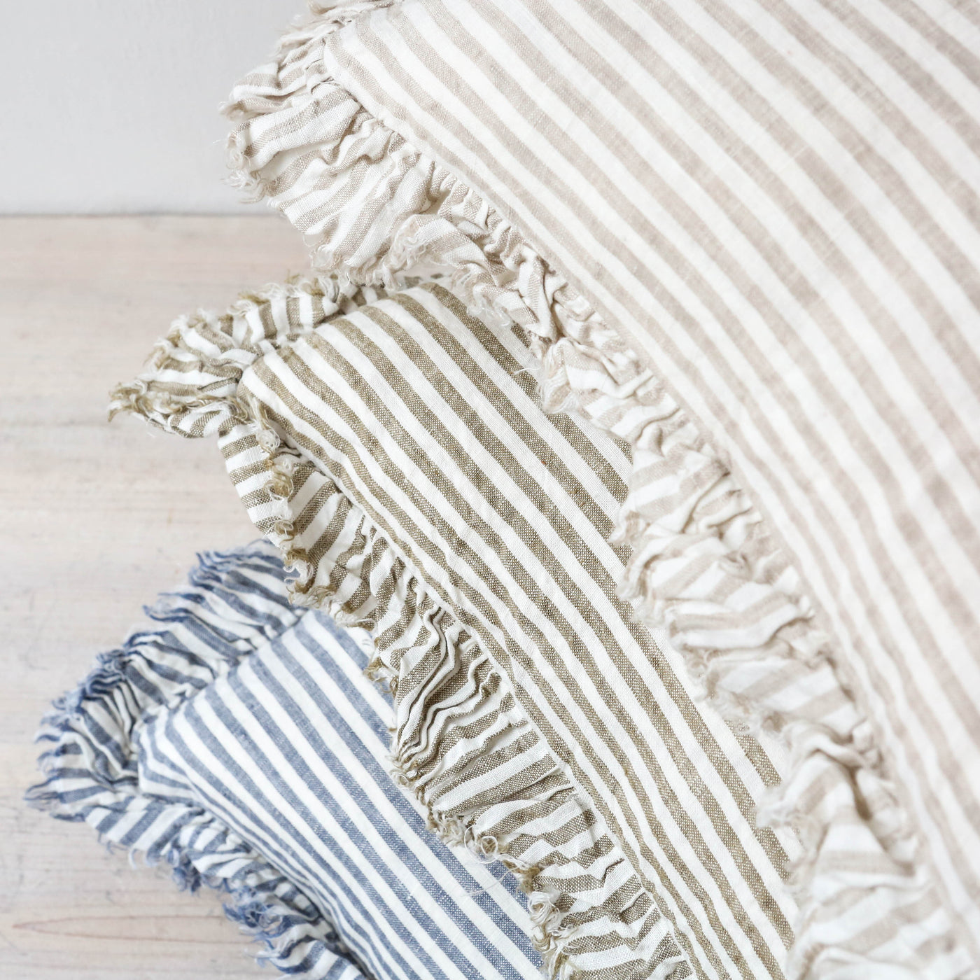 Ruffle Cushion Cover - Olive Stripe