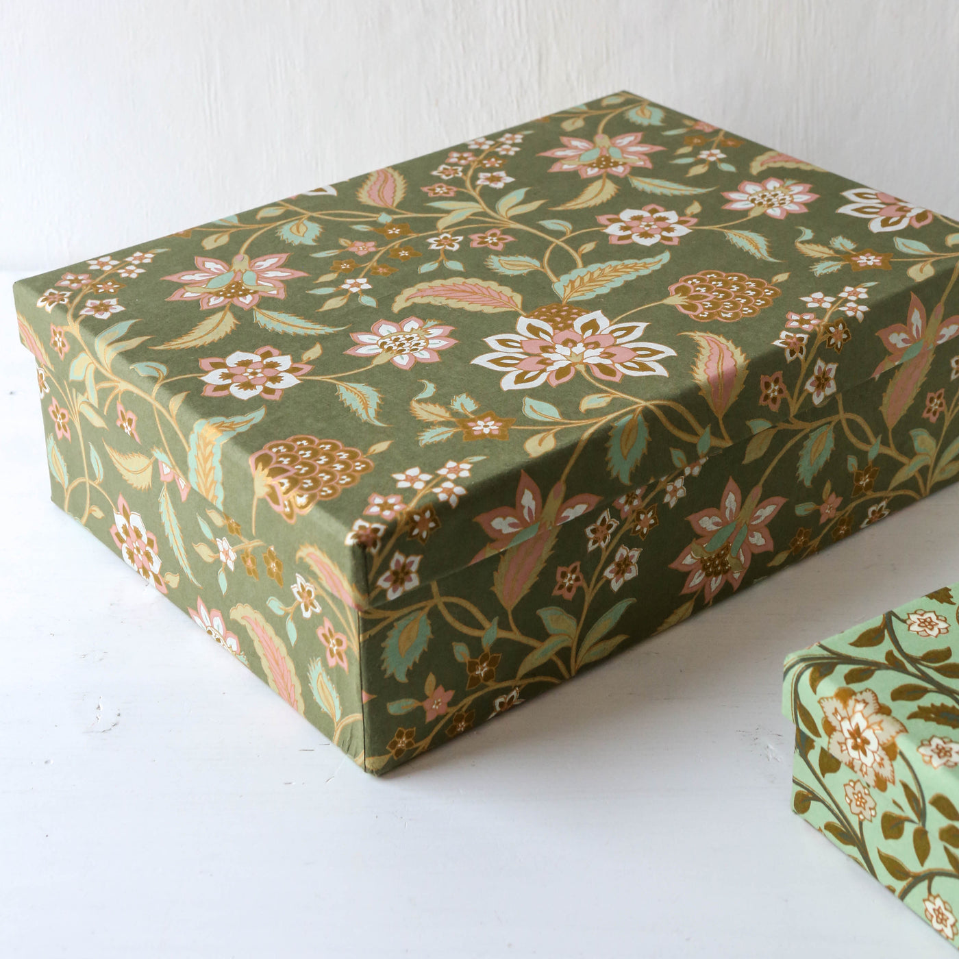 Squat Covered Box in Divya Olive - Extra Large