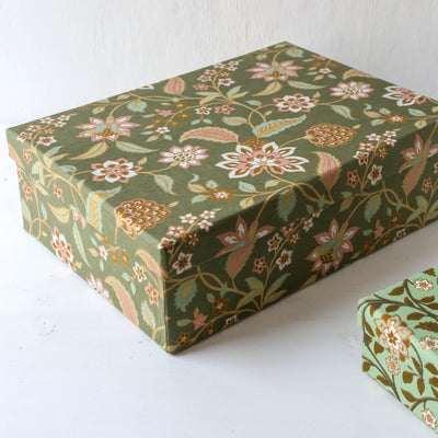 Squat Covered Box in Divya Olive - Extra Large